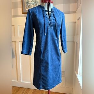 J. Jill Lace-Up Denim Shift Dress - Indigo Blue Small